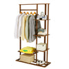 Solid Wood Bamboo Clothes Garment Rack Coat Shoes Storage Shelves w/ Hanging Rod