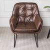 Distressed Tan Leather Armchair Occasional Retro Button Sofa Chair Padded Seat