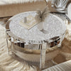 FATIVO Large Round Mirrored Coffee Table Beveled Bling Crushed Diamond End Table