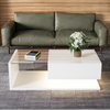 LED Wooden Glass Coffee Table with Drawer Storage for Living Room, White