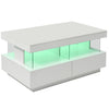 Coffee Table White High Gloss Tea Table with LED RGB Lights 2 Drawer Storage
