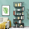 6-tier Bookcase Industrial S-Shaped Bookshelf Wooden Storage Display Rack