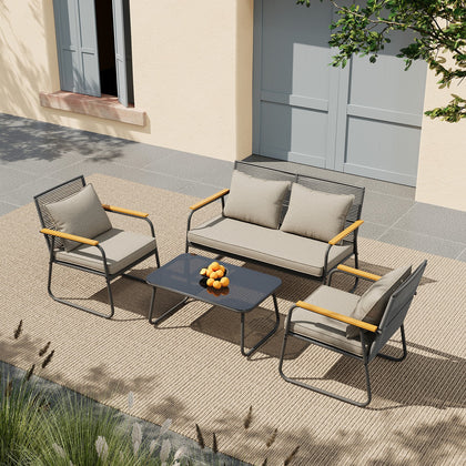 4 Seater Garden Corner Sofa Set Metal Furniture Outdoor Patio Table & Chair Kit