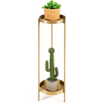 2 Tier Tray Plant Stand Metal Flower Stand Round Flower Pot Holder Bedside Table