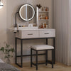 Modern Vanity Dressing Table with LED Light Mirror Stool Shelves 2 Drawers
