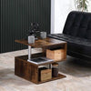 Wooden S-Shaped Cube Coffee Table - 2-Tier Storage Shelves, Rustic Brown Finish