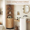 Space-saving Corner Shelf Bathroom PE Rattan Corner Cabinet-Natural