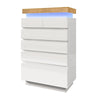 6 Drawer Chest of Drawers Sideboard with LED Storage Cabinet High Gloss White