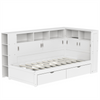 3FT SINGLE WOODEN STORAGE BED FRAME WITH DRAWERS AND SHELVES FOR KIDS, TEENAGERS