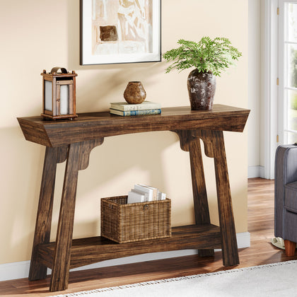 105cm Console Table, 2-Tier Farmhouse Wood Entryway Table with Storage Brown