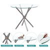 4x White Faux Leather Dining Chairs&Round Tempered Glass Silver Leg Dining Table