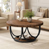 35.4" Round Coffee Table with 2 Tiers, Industrial Center Table for Living Room