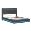 Upholstered Ottoman Bed, 5ft King Bed Frame with Storage, LED, USB Linen Grey