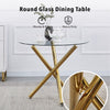 2x Green PU Leather Dining Chairs Golden Legs&Round Clear Glass Dining Table Set