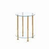 Pair of 2 Tier Round Clear Glass Sofa Side End Table Bedside Table Golden Tubes