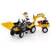3 in1 Kids Ride On Excavator Pedal car Bulldozer Tractor with 6 Wheels & Trailer