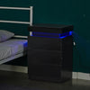 LED Light 3 Drawers Bedside Table High Gloss Cabinet Side End Table Living Room