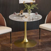 Round Dining Table Marble Modern Tulip Table Slate Tabletop Golden Pedestal Base
