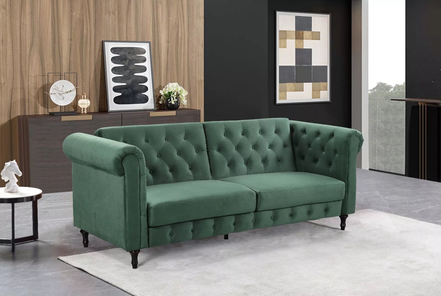 Sofa Bed Velvet Chesterfield 3 Seater Style Green Blue Grey Sofabed Button Back