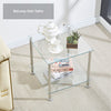2 Tiers Square Clear Tempered Glass Side End Table with Storage Shelf Livingroom