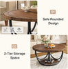 35.4" Round Coffee Table with 2 Tiers, Industrial Center Table for Living Room