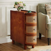 2PCS Solid Wood End Table, 3-Drawer Rattan Side Table, No Assembly Required