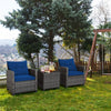 3Pcs Outdoor Conversation Set Garden Furniture Patio Rattan Sofa Table Set Blue
