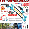 2 Batteries Long Reach 8" Brushless Chainsaw Cordless Garden Wood Cutter Saw