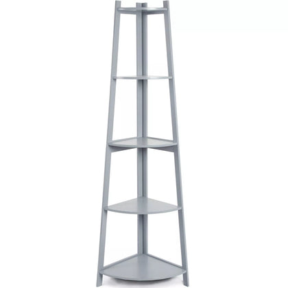 5 Level Corner Ladder Shelf Bookcase Display Bookshelf Unit White Grey Shelving