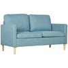 2 Seater Sofa Modern Fabric Couch with Wood Legs and 2 Pockets Blue