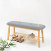 2 Tier Wood Shoe Bench Bamboo Boot Rack Shelf Storage Linen Button Padded Seat
