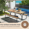 183CM Picnic Table Bench Set Outdoor Dining Table & 2 Benches Umbrella Hole
