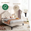 Single Size Bed 3FT Velvet Upholstered Bed with Slatted frame Headboard Beige
