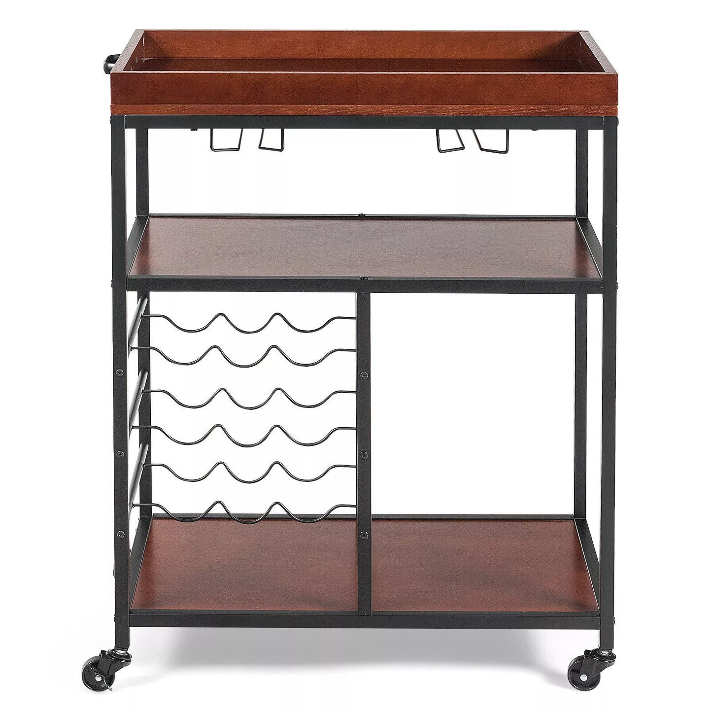 Industrial Kitchen Island Cart 3-Tier Rolling Bar Serving Trolley With Wine Rack