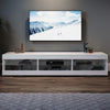 High Gloss 180cm White LED TV Stand Cabinet Unit Stroage Glass Shelves Sideboard
