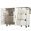 Rolling Kitchen Island Trolley Serving Cart Cabinet w/ 3 Drawers & Storage Doors