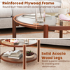 Round Coffee Table Glass Top Rattan Shelf Wooden Frame Living Room Centre Table
