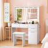 LED Mirror Dressing Table Visual Desktop Vanity Table Desk Stool Set w/ Drawers