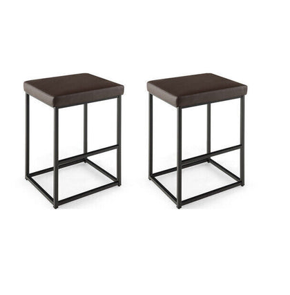 76cm Barstools Set of 2 Counter Height Chairs Modern Upholstered Pub Stool Brown