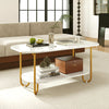 Modern 2-tier Tea Table Faux Marble Top Coffee Table-White