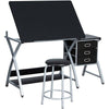 Adjustable Drafting Table Drawing Station Desk Board Storage Drawers w/ Stool