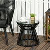 PE Rattan End Table, Round Side Table, Tempered Glass Top Coffee Table, Black