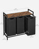 3 Compartment Black Steel MDF Laundry Basket with Removable Bags Organizer