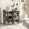 3-Tier Corner Cabinet Wooden Open Corner Bookshelf w/Charging Station Grey