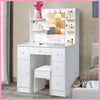 White Dressing Table with 10 LED Lights Mirror and Stool & 5 Drawers Vanity Set