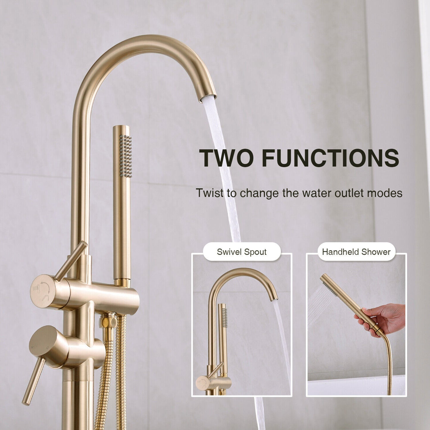 Brass Bathroom Bathtub Mixer Taps Bath Filler Spout And Handheld Shower Set UK