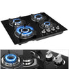 4 Burners Gas Hob 60cm Black Tempered Glass NG/LPG Convert With Iron Pan