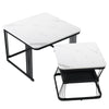 2Pcs Nesting Coffee Tables Set Square Stacking Side Tables Marble-Look White