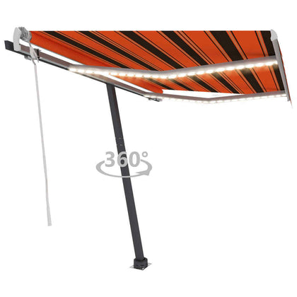 Manual Retractable Awning with LED 350x250 cm Orange and Brown