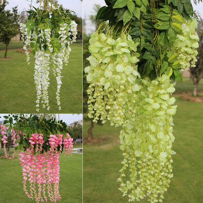12/24pcs Artificial Wisteria Vine Ivy Garland Foliage Plant Trailing Silk Flower